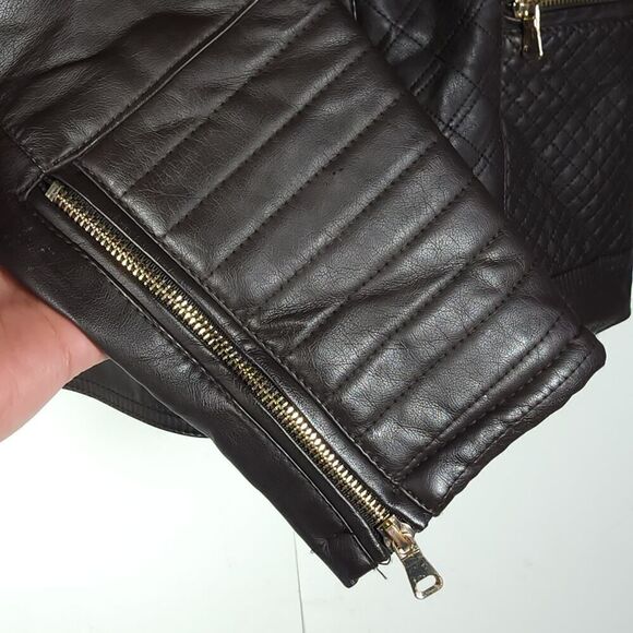 Cavalini Ci Sono Women's Sz M Brown Faux Leather Quilted Front Zip Biker Jacket - Picture 11 of 11